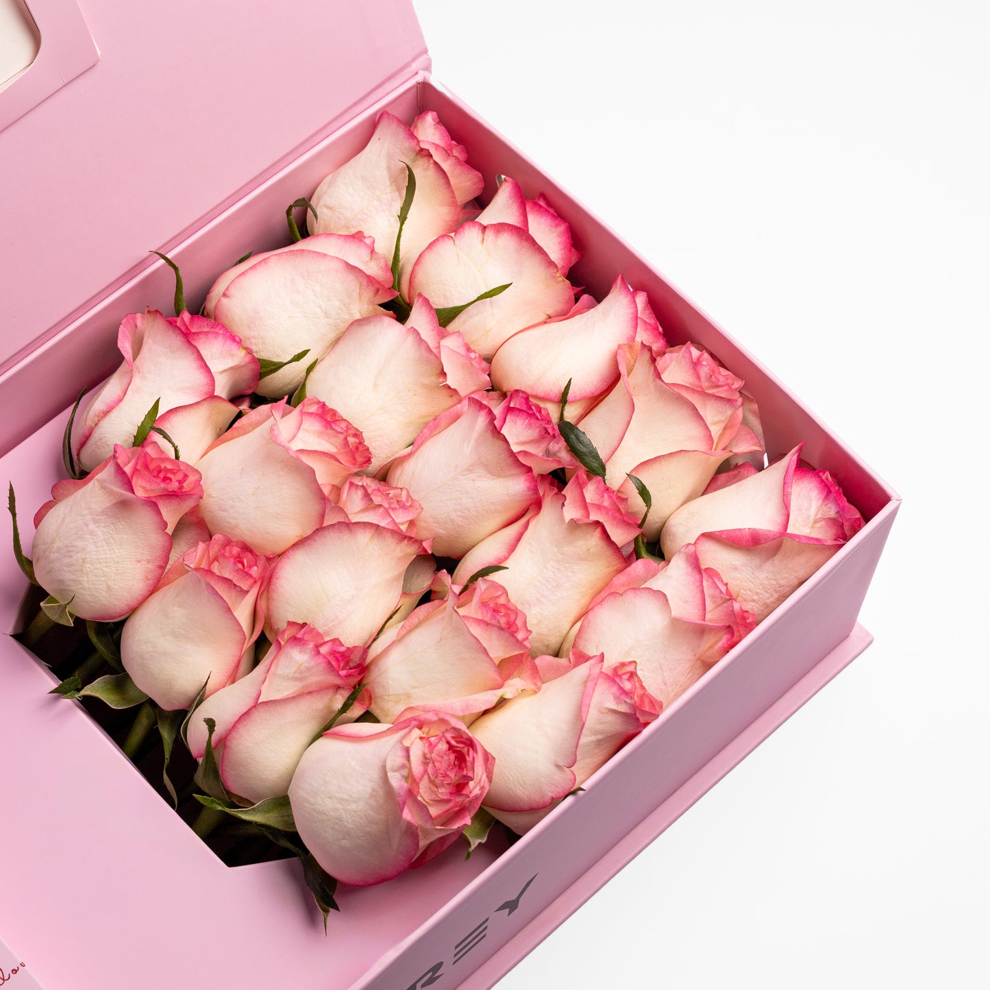 Flourey Pink Box with Light Pink Roses