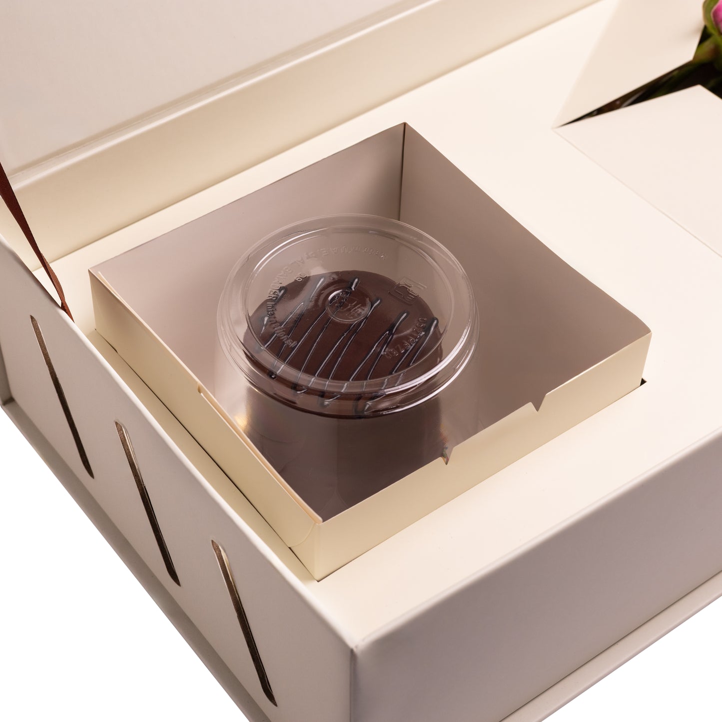 Flourey Beige Box with Purple and white Roses