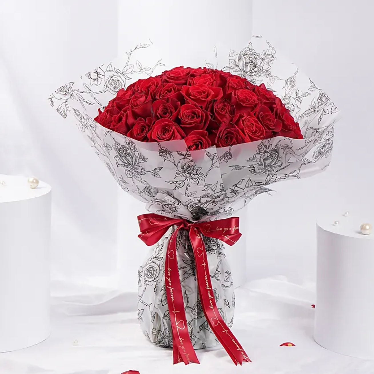 100 Pink Roses Bouquet with White wraping