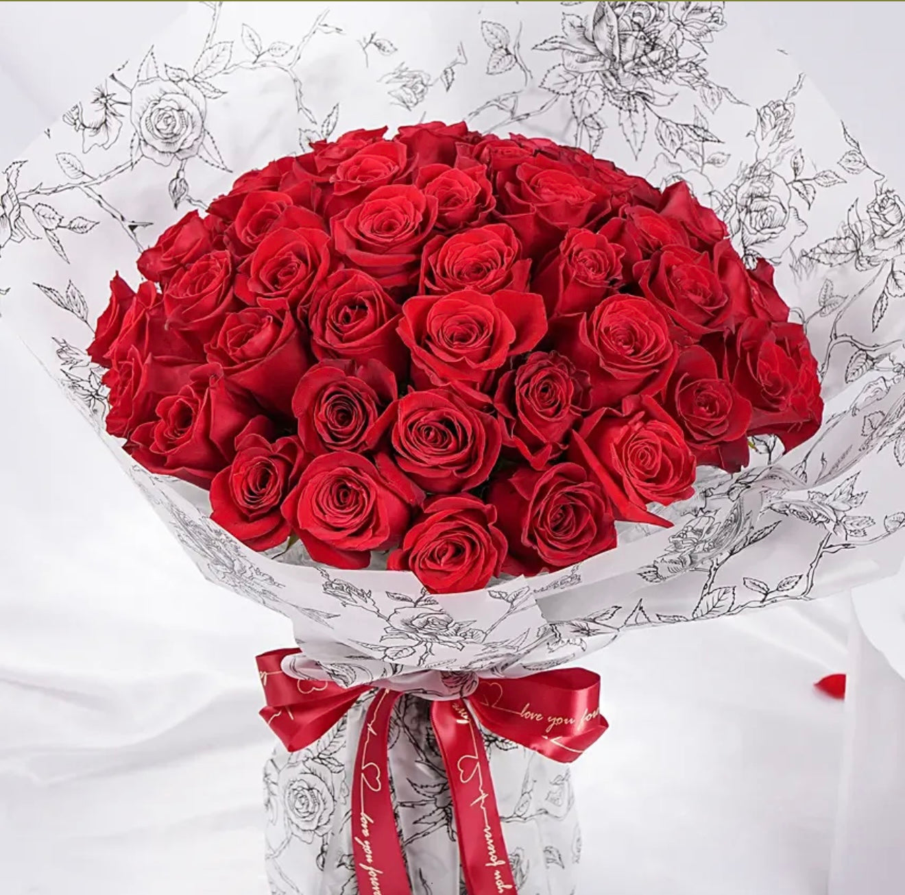100 Pink Roses Bouquet with White wraping