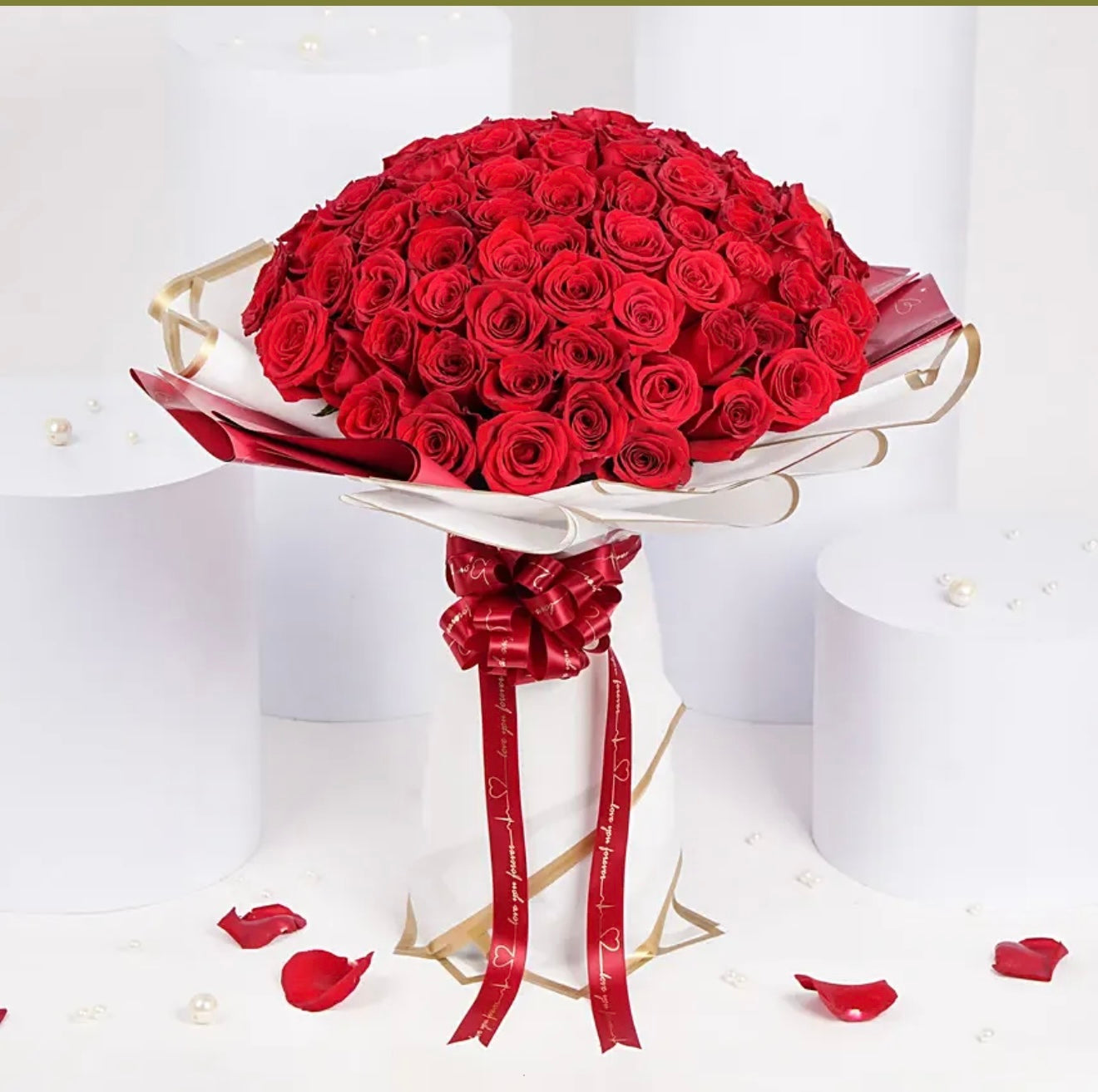 100 Red Roses Bouquet with Transparent Wrapping