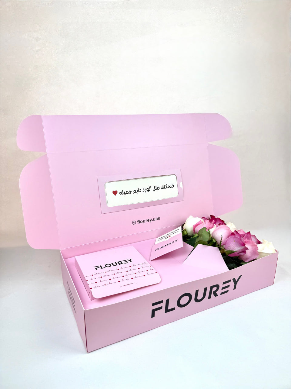 Flourey Pink Box with White and Red Roses