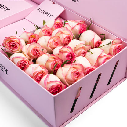Flourey Pink Box with Light Pink Roses