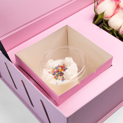 Flourey Pink Box with Light Pink Roses