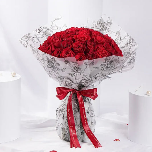 100 Pink Roses Bouquet with White wraping