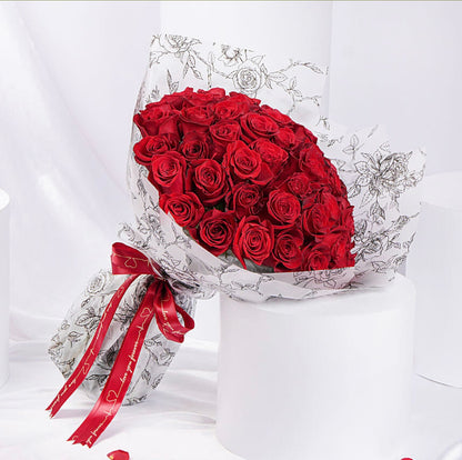 100 Pink Roses Bouquet with White wraping