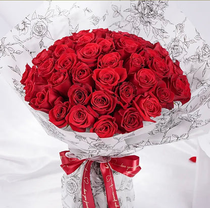 100 Pink Roses Bouquet with White wraping