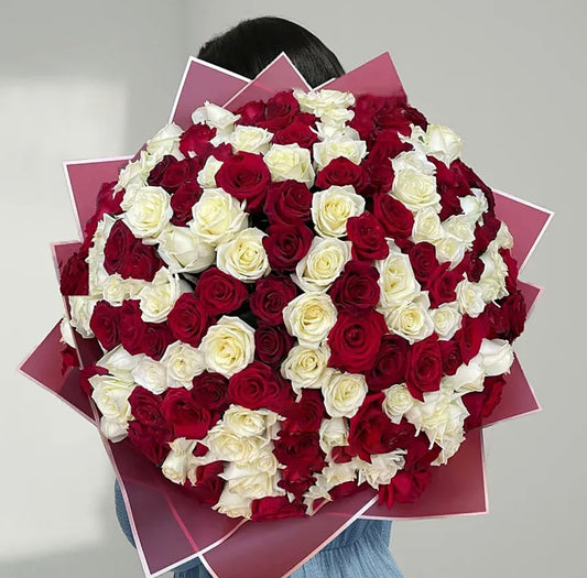 200 White and Red Roses Bouquet