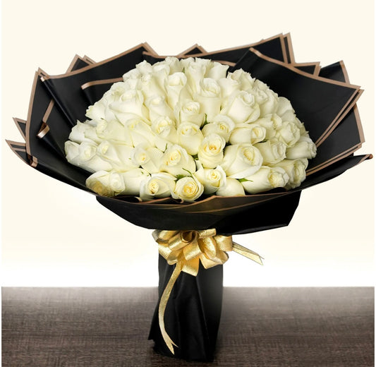 50 White Roses Bouquet