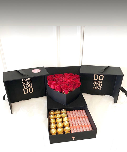 Love Box with Roses and Chocolate