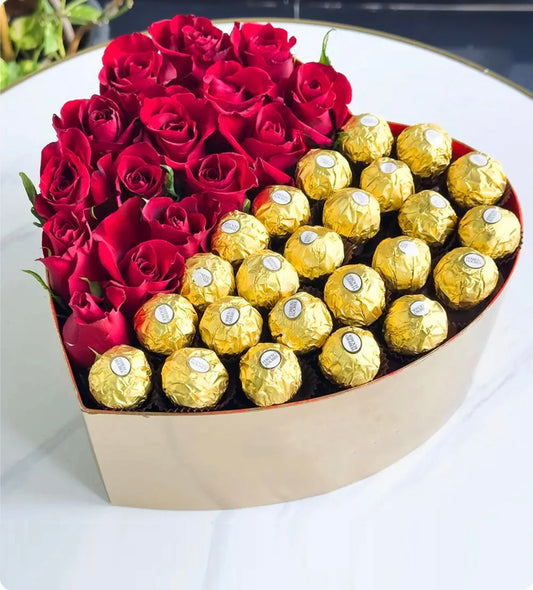 Heart box Flowers and Chocolate