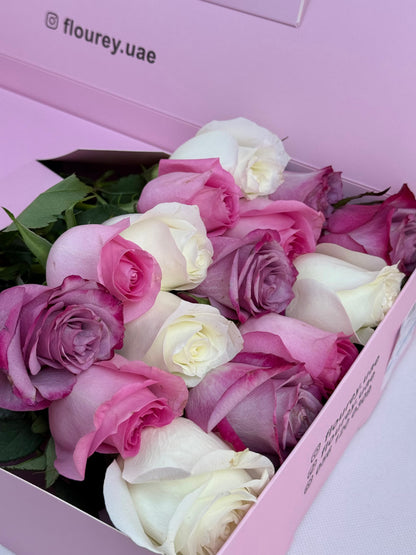 Flourey Pink Box with White and Red Roses