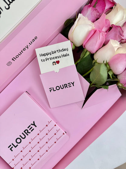 Flourey Pink Box with White and Red Roses